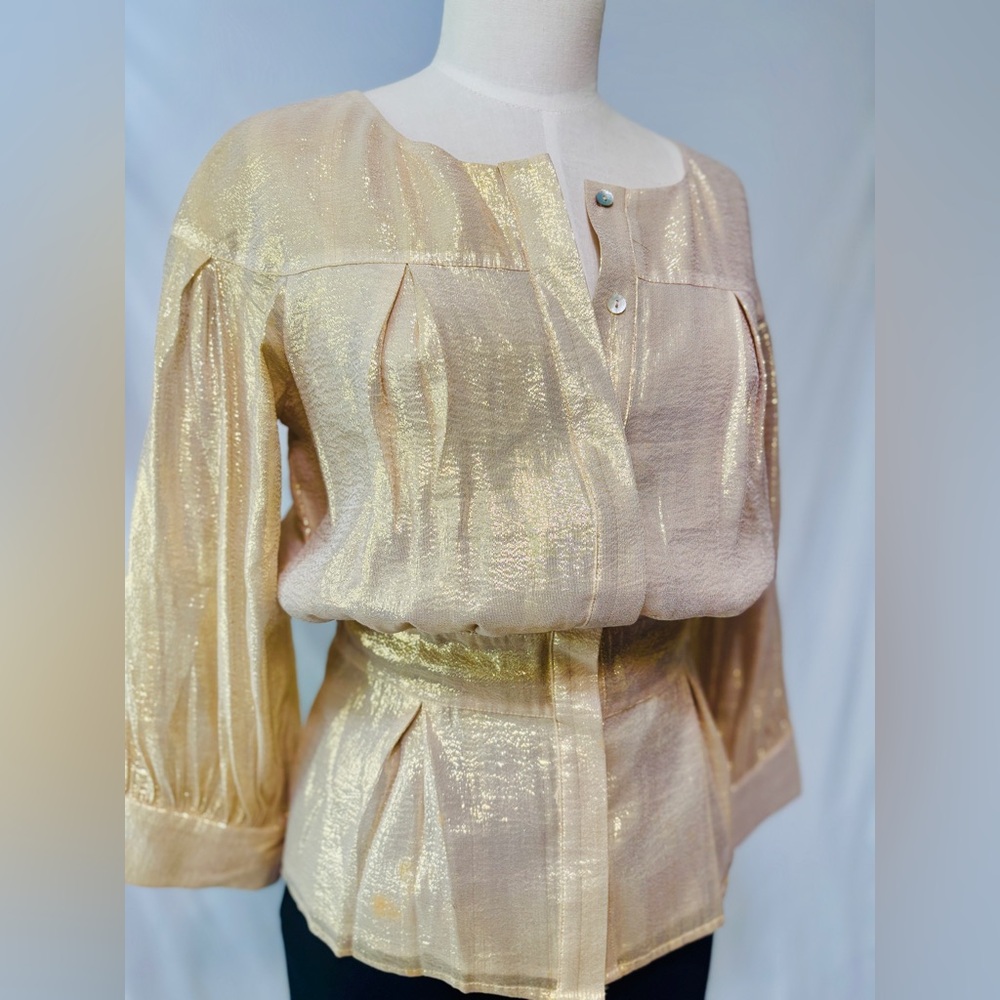 Central Park West Shimmering Gold Blouse with mother of pearl buttons‎